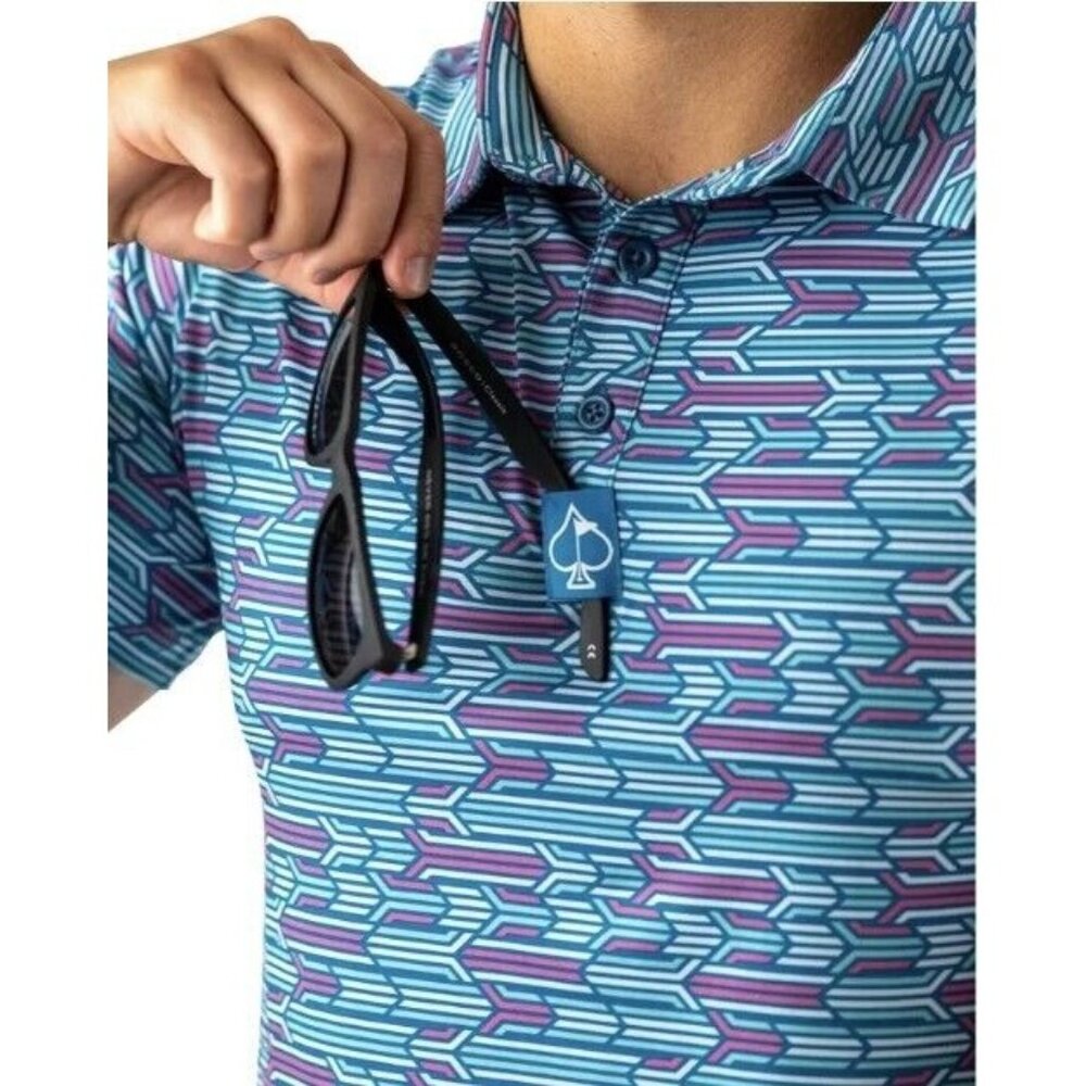 Pins & Aces Racing Geo Polo Top Blue ( L )